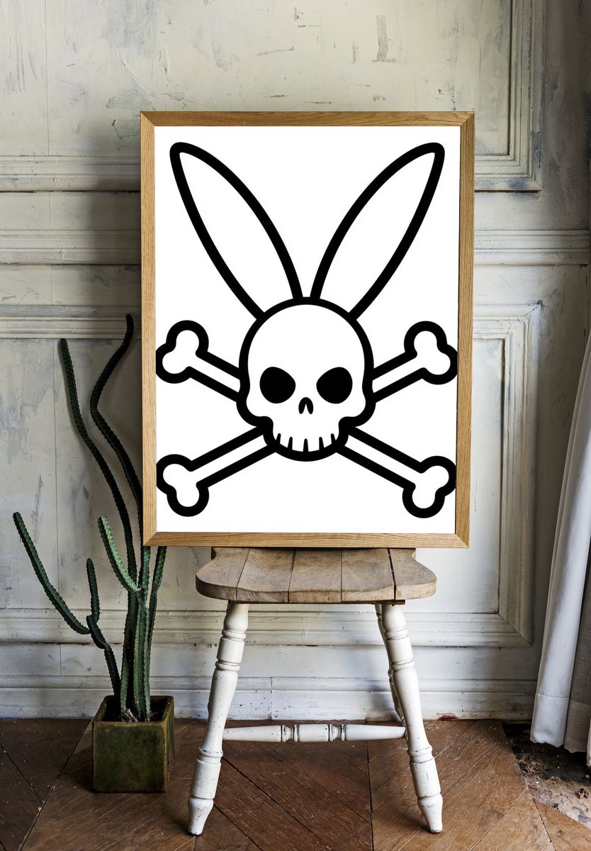 Bunny Skull Typography Print. room preview