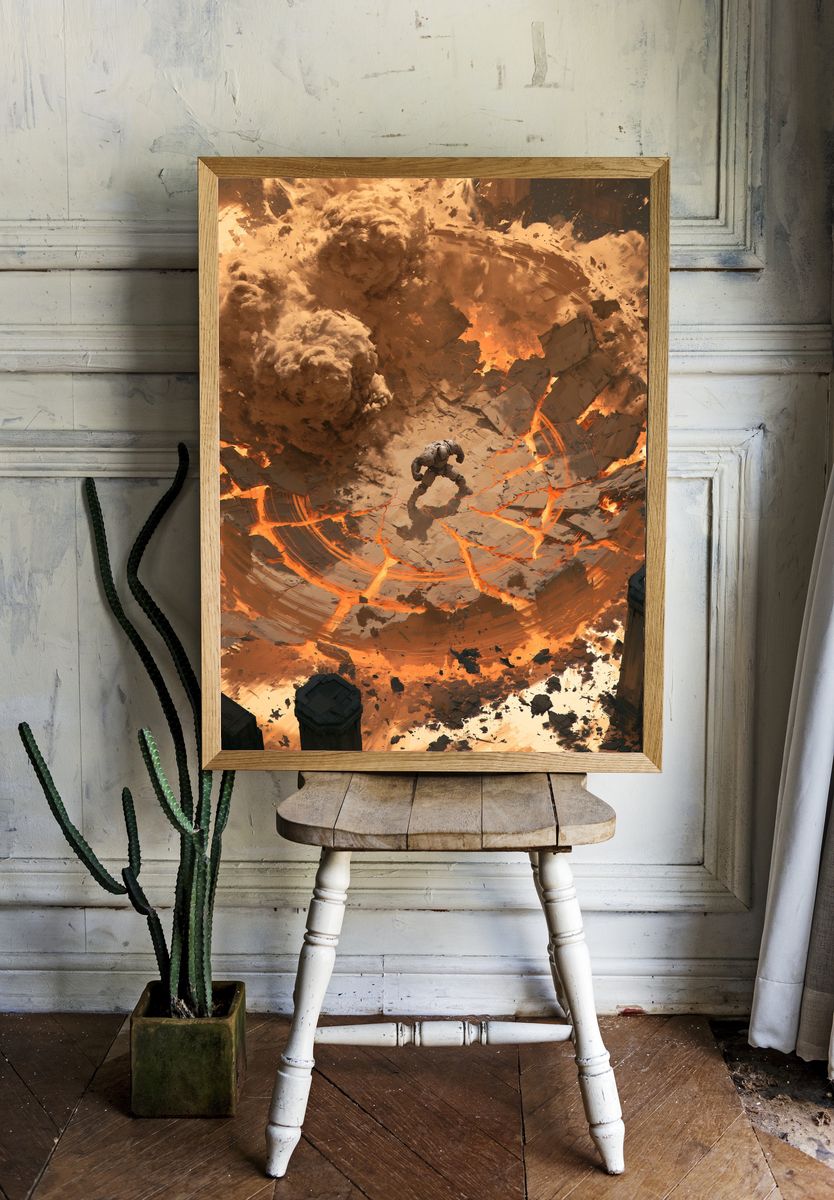 Volcanic Battle Scene Illustration Poster. room preview