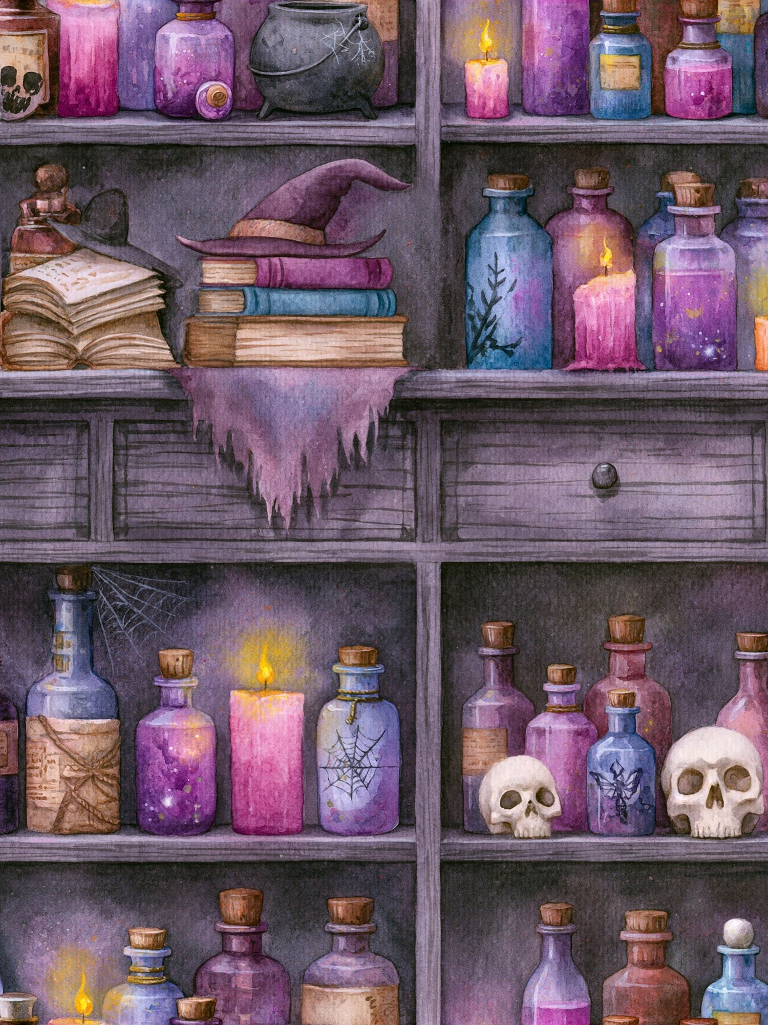 Witchy Apothecary Shelf Illustration Poster. poster detail