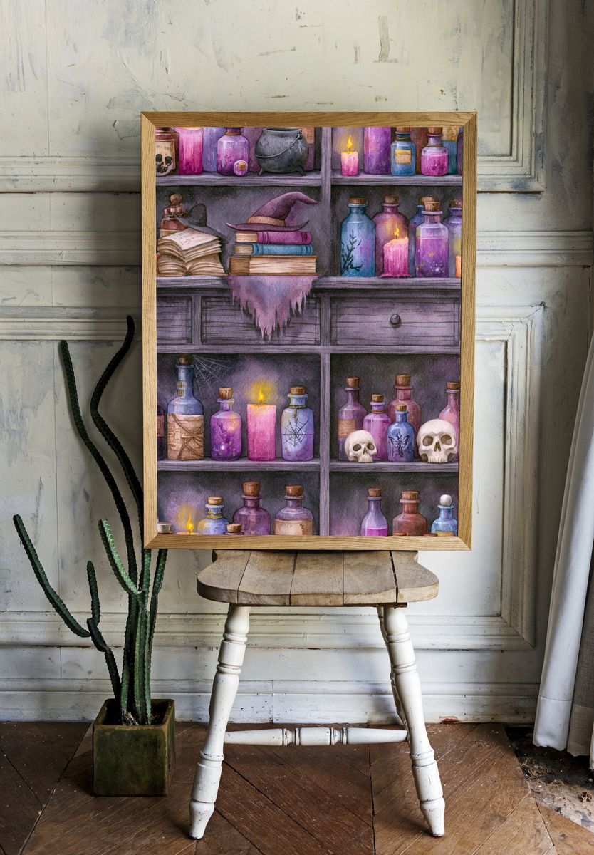Witchy Apothecary Shelf Illustration Poster. — room view 1
