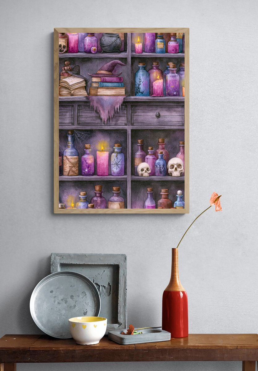 Witchy Apothecary Shelf Illustration Poster. — room view 3