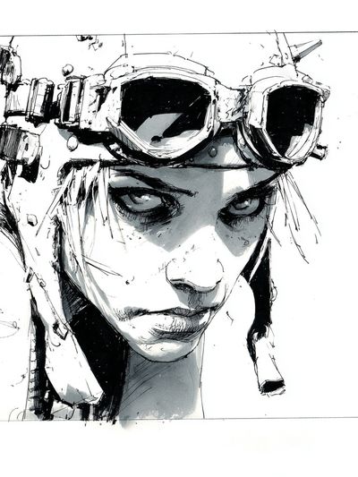 Goggles Portrait Ink Print. poster