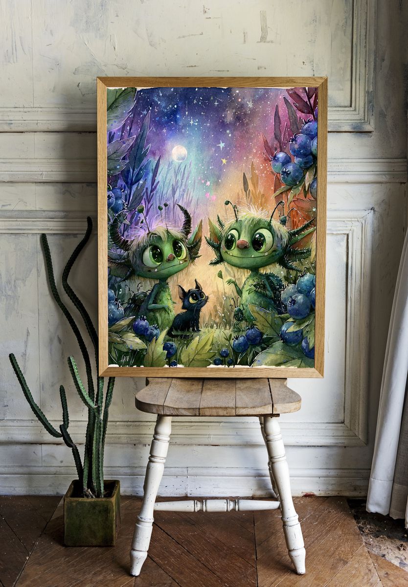 Whimsical Forest Creatures Illustration Poster. room preview