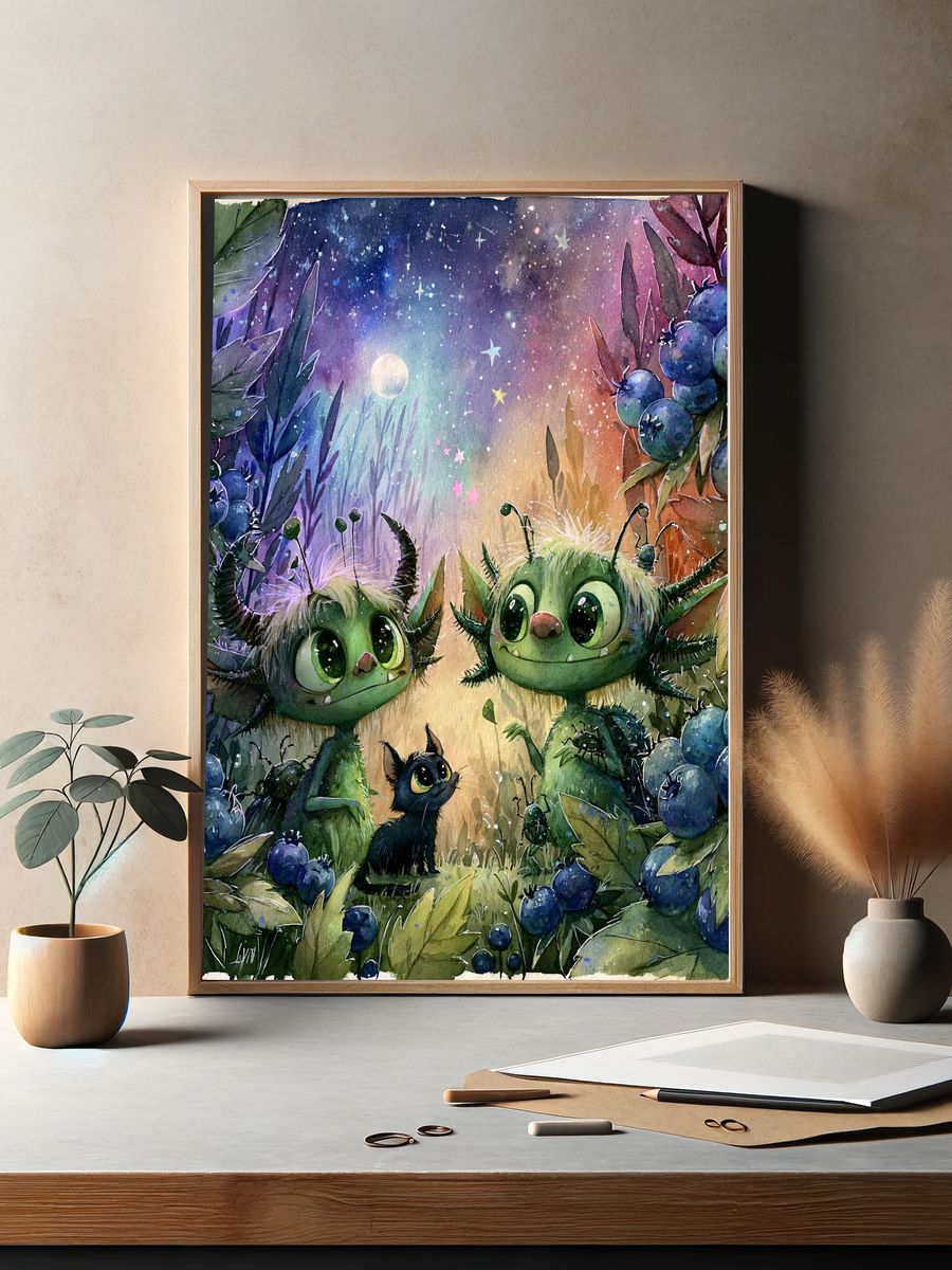 Whimsical Forest Creatures Illustration Poster. — room view 2