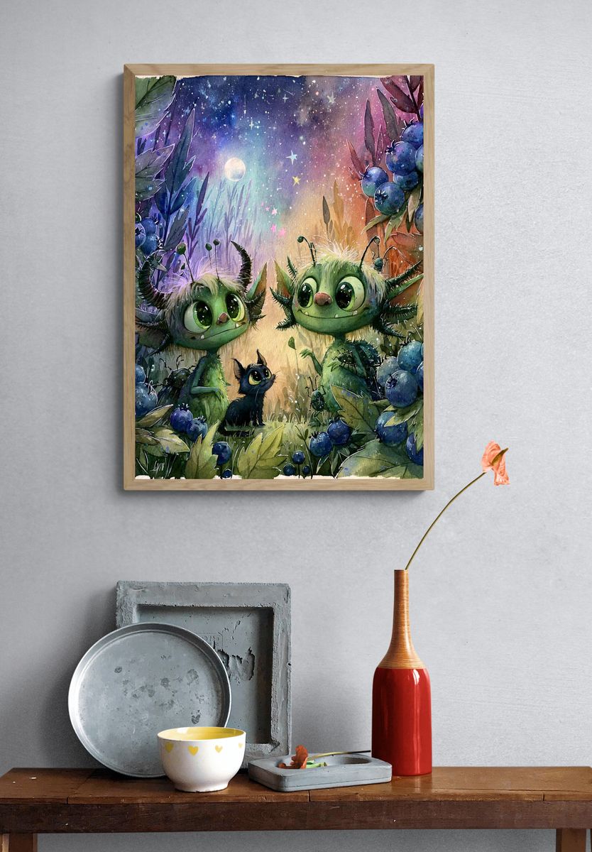 Whimsical Forest Creatures Illustration Poster. — room view 3