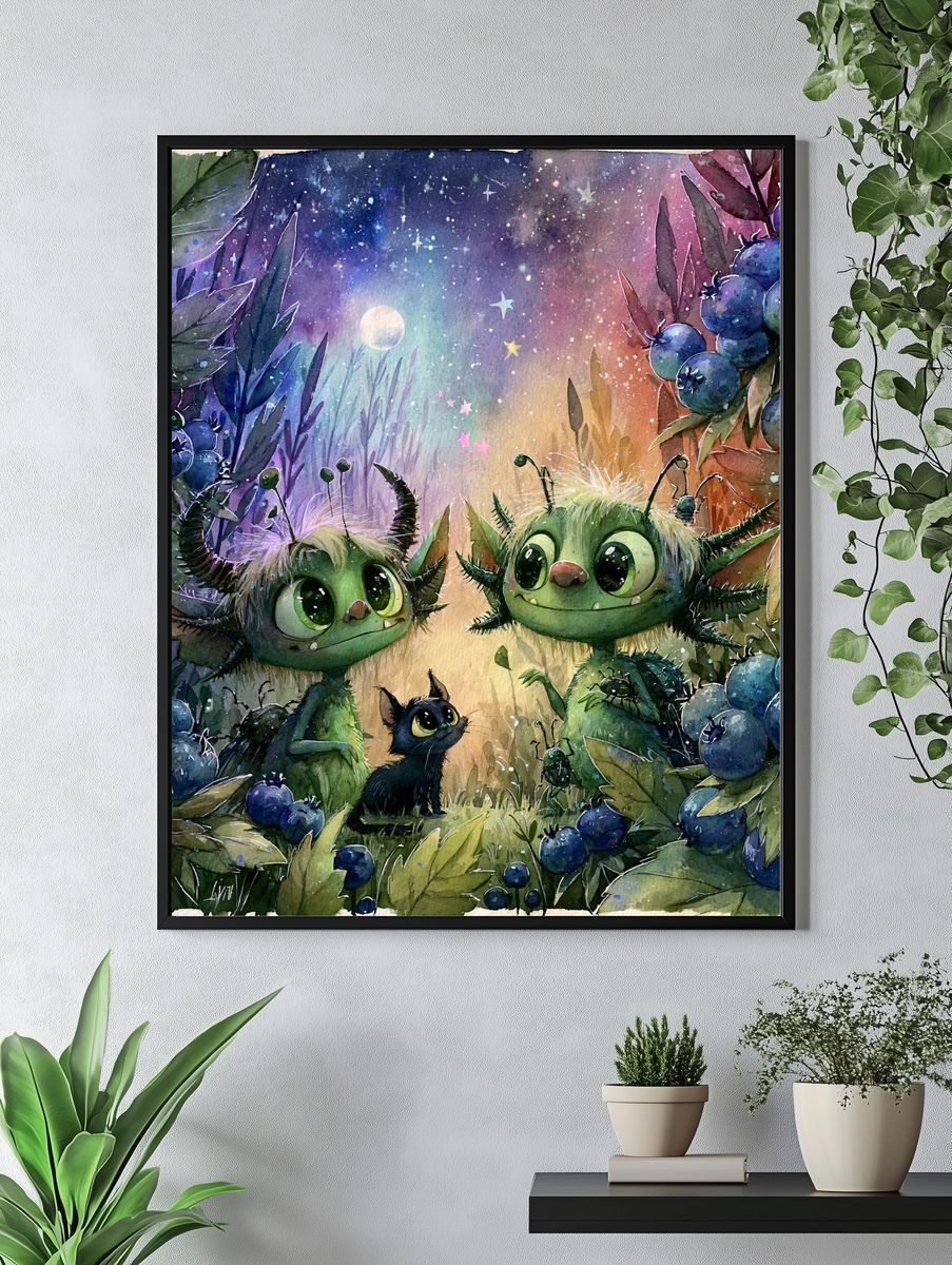 Whimsical Forest Creatures Illustration Poster. — room view 4