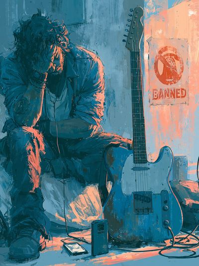 Melancholy Guitarist Illustration Poster.