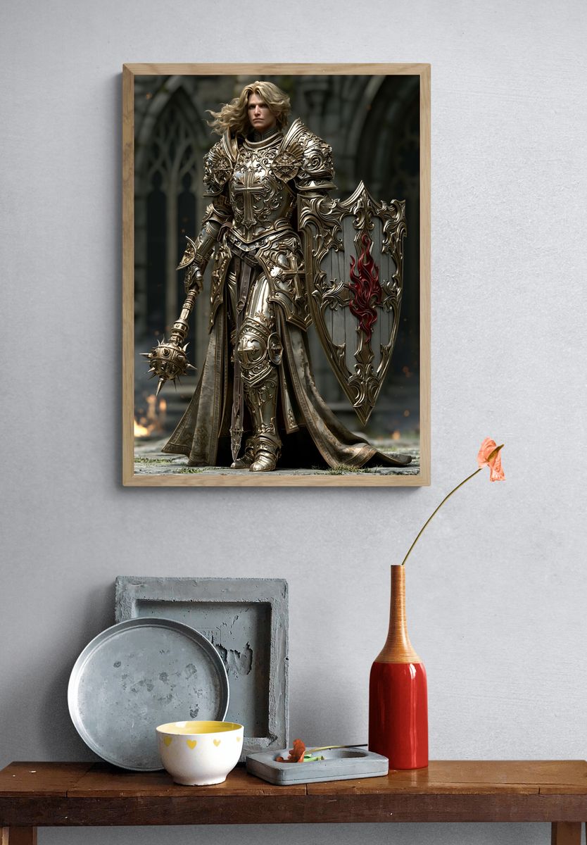 Armored Knight Fantasy Illustration Poster. — room view 3