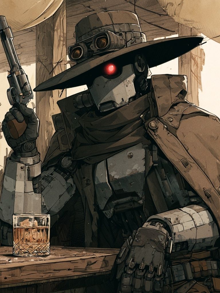 Steampunk Gunslinger Robot Poster. poster detail