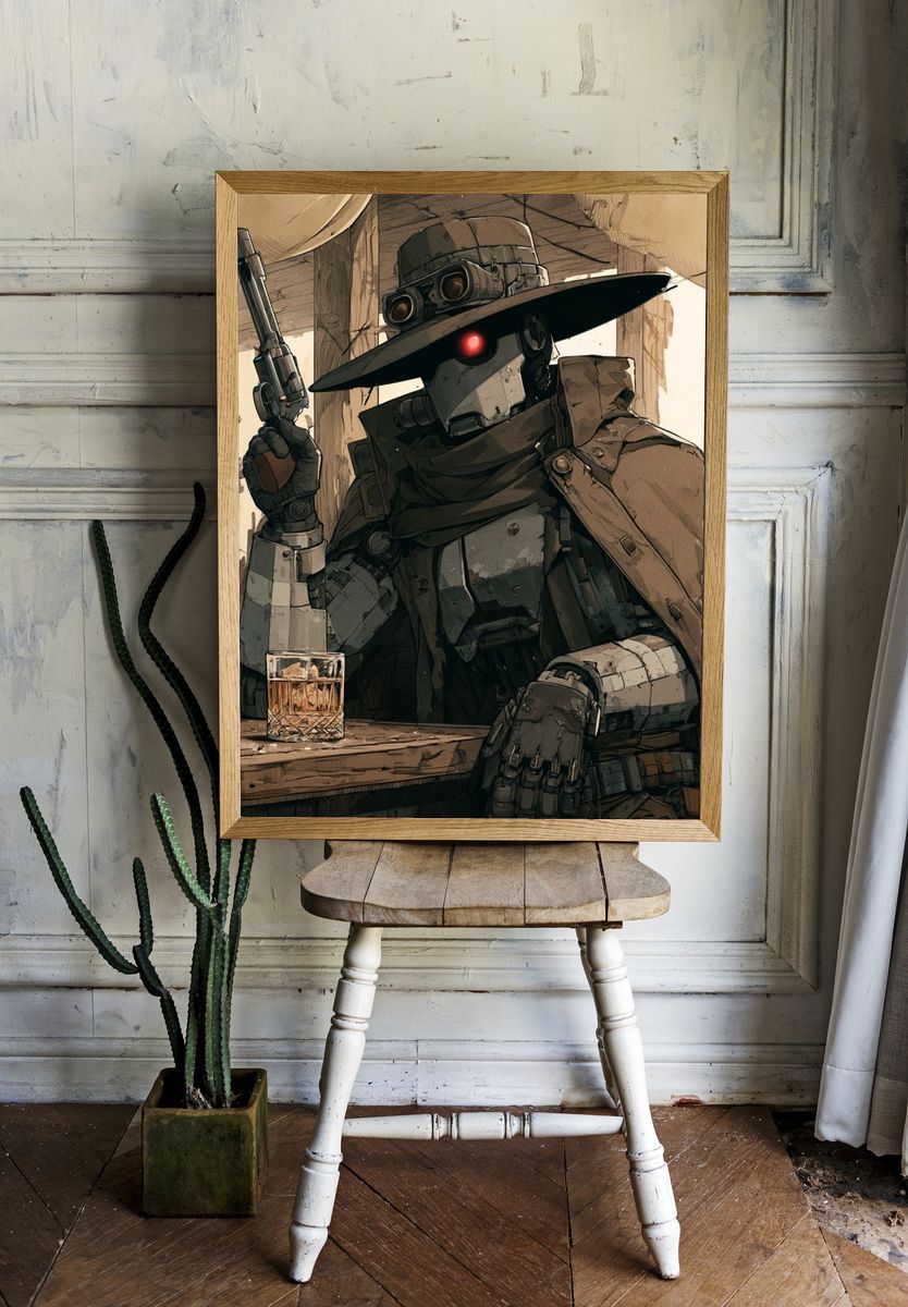 Steampunk Gunslinger Robot Poster. room preview