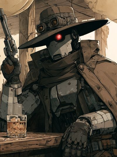 Steampunk Gunslinger Robot Poster.