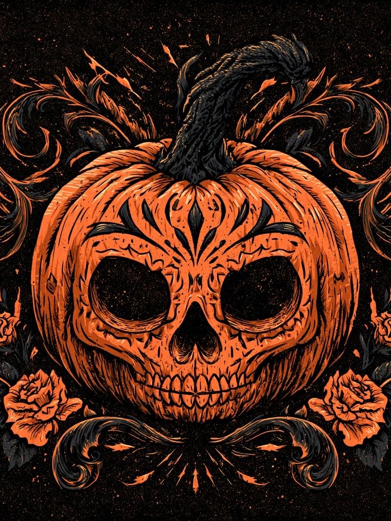 Pumpkin Skull Halloween Illustration Poster. poster — illustration art