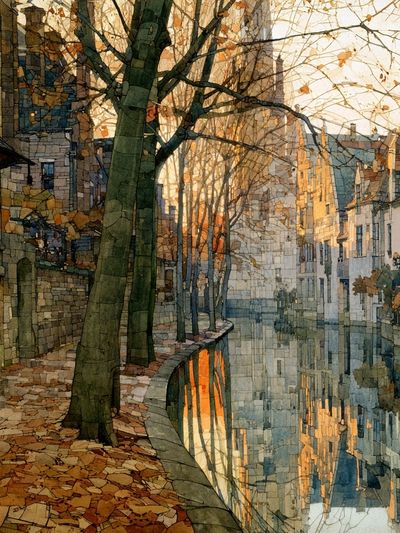Canal Street at Sunset Illustration Print.