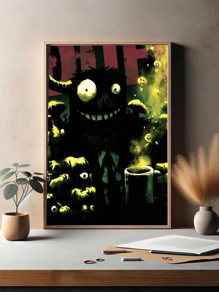 Grinning Monster Illustration Poster. — room view 2