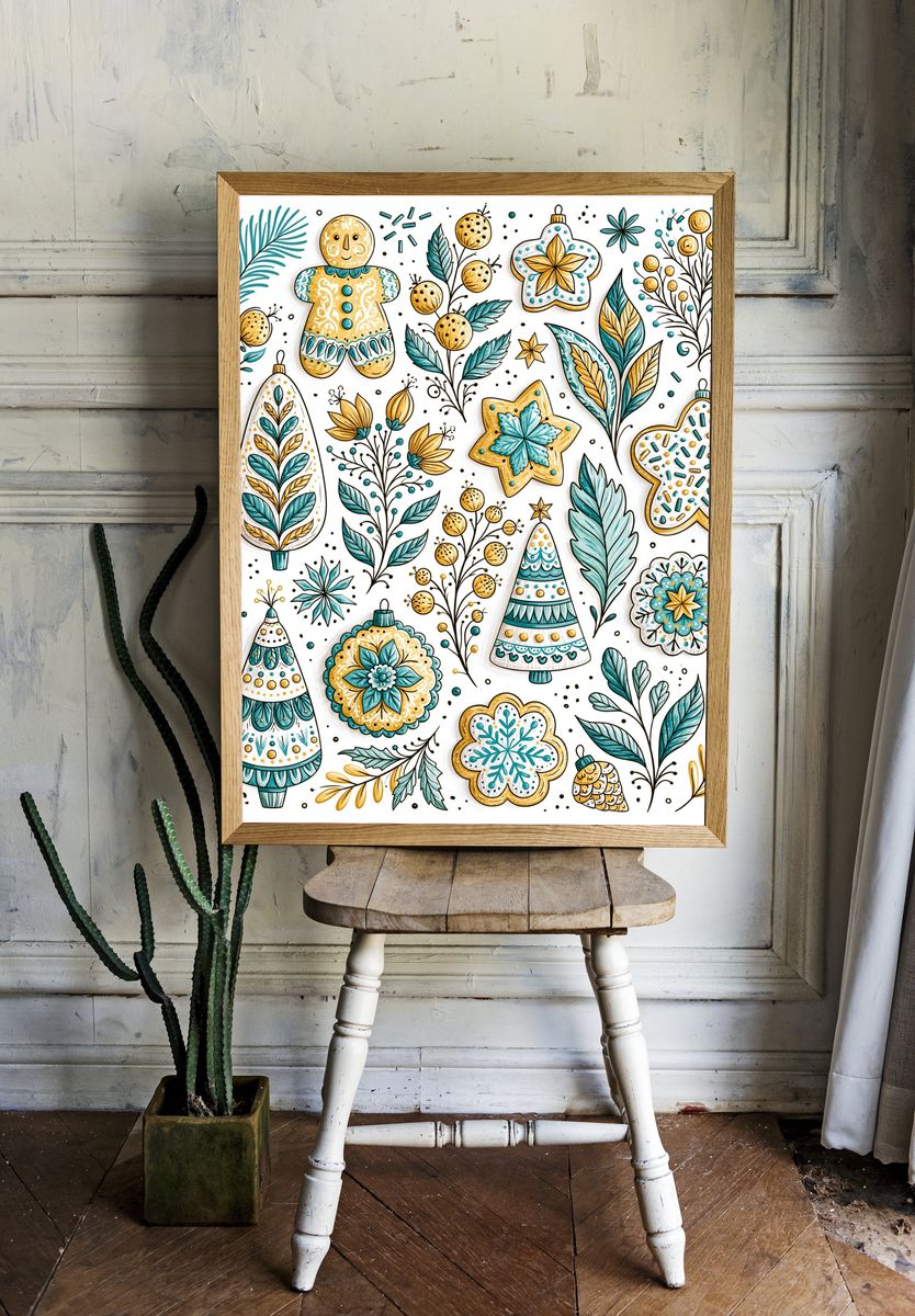 Festive Ornaments Illustration Poster. room preview