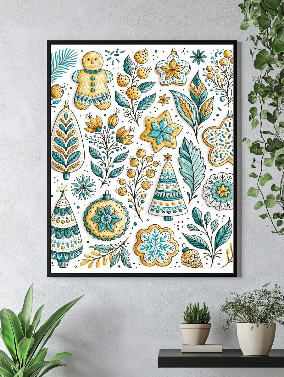 Festive Ornaments Illustration Poster. — room view 4