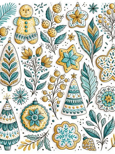 Festive Ornaments Illustration Poster.