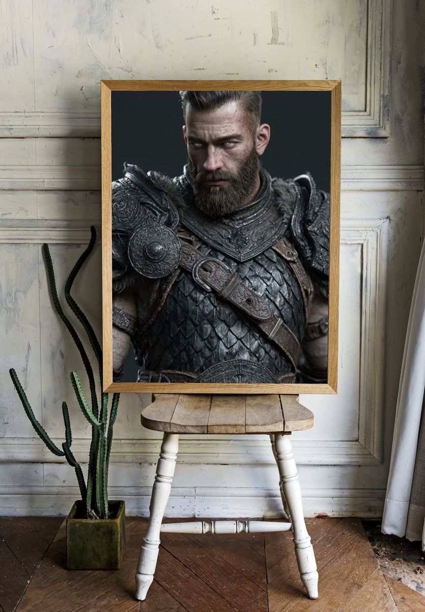 Armored Warrior Portrait Print. room preview