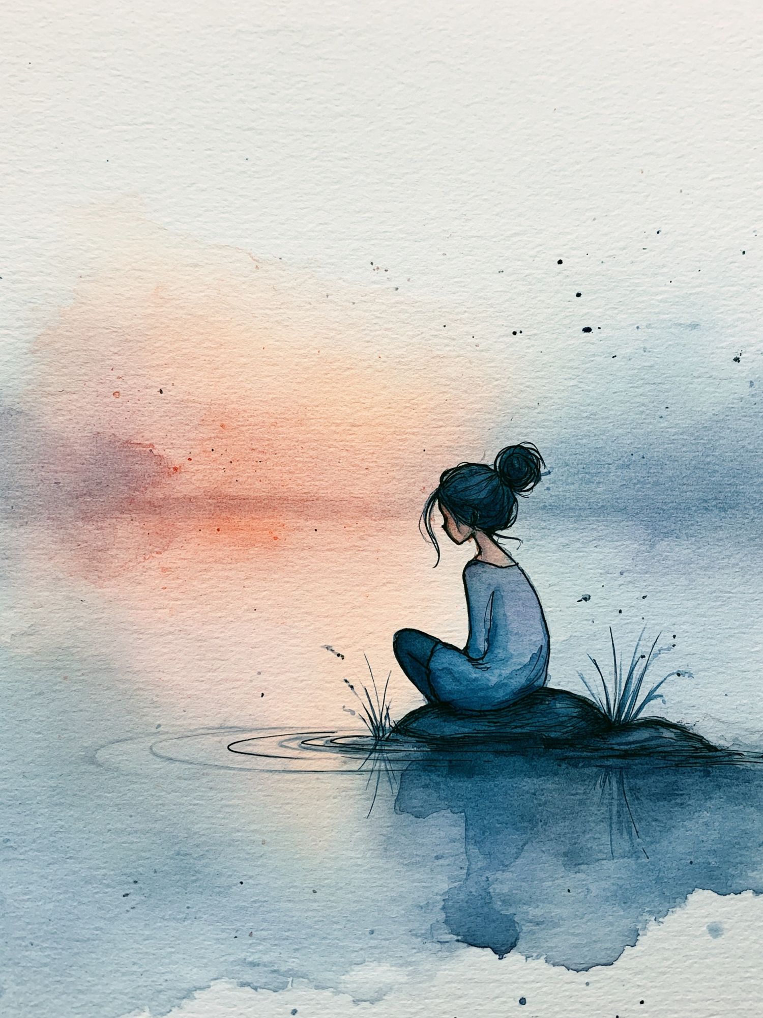 Solitude by the Water Watercolor Print. poster — illustration art