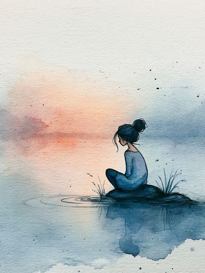 Solitude by the Water Watercolor Print.