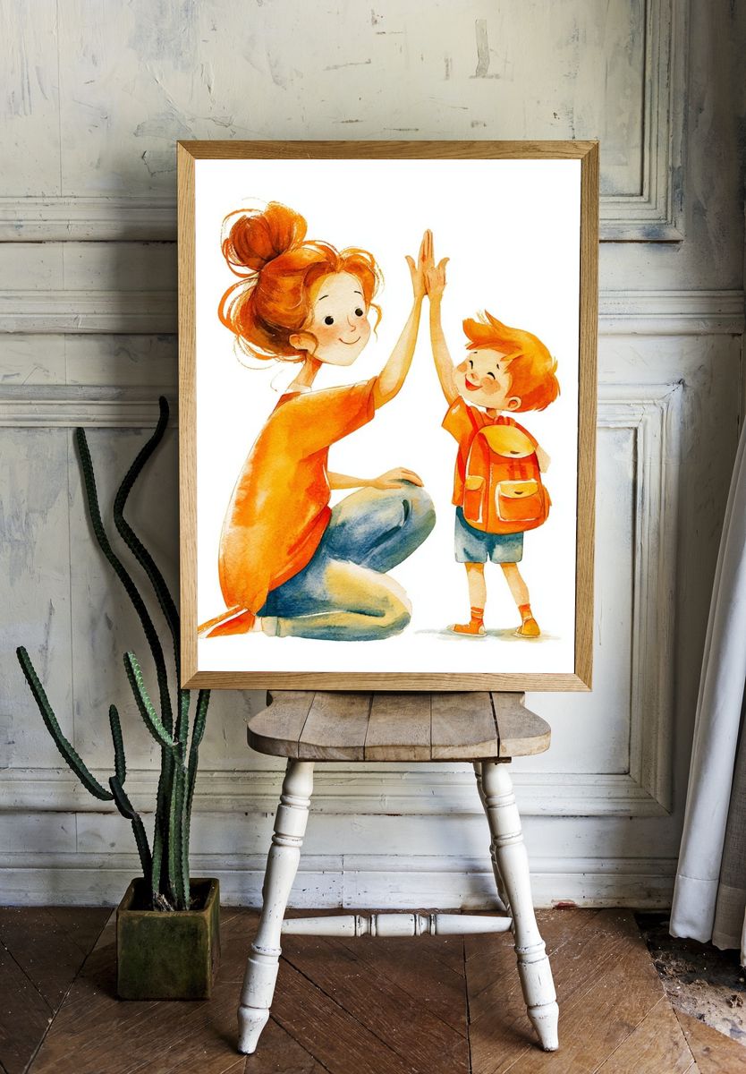 Mother and Child Watercolor Print. — room view 1