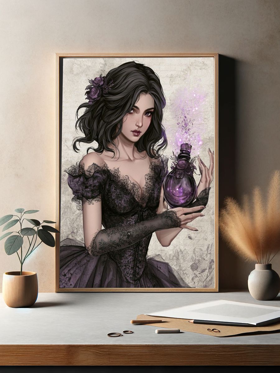 Gothic Sorceress Illustration Poster. — room view 2