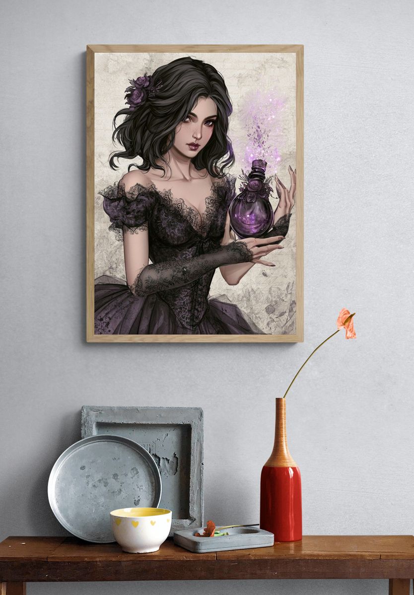 Gothic Sorceress Illustration Poster. — room view 3