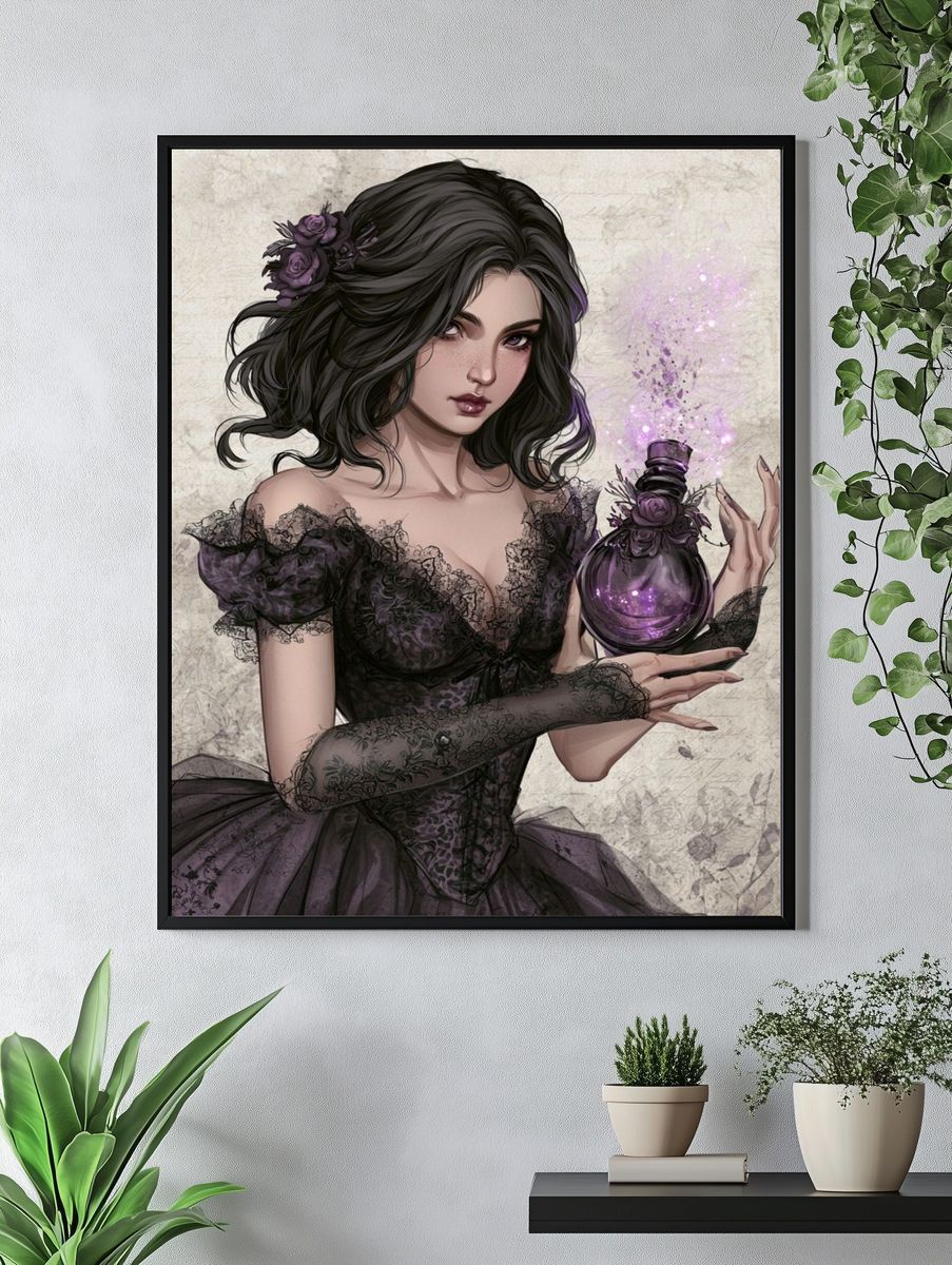 Gothic Sorceress Illustration Poster. — room view 4