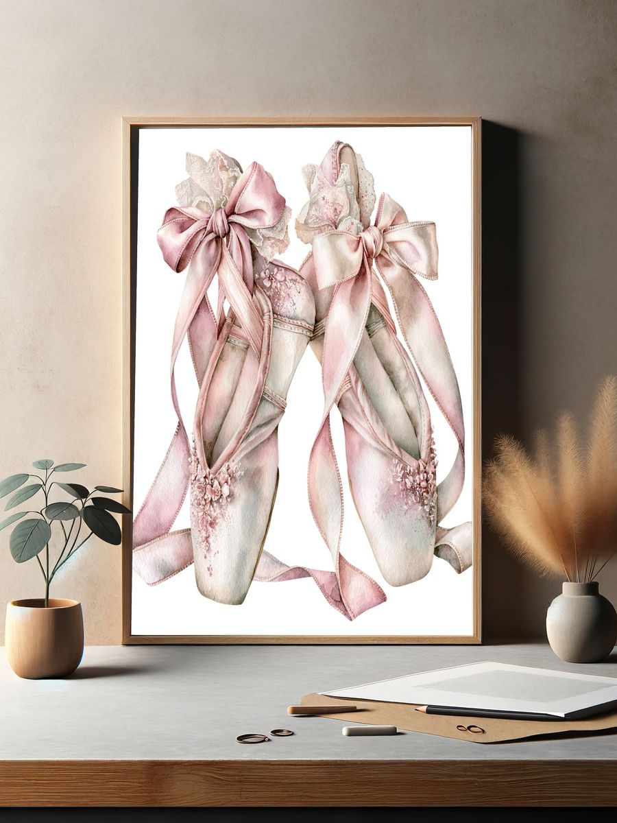Pink Ballet Pointe Shoes Illustration Print. — room view 2
