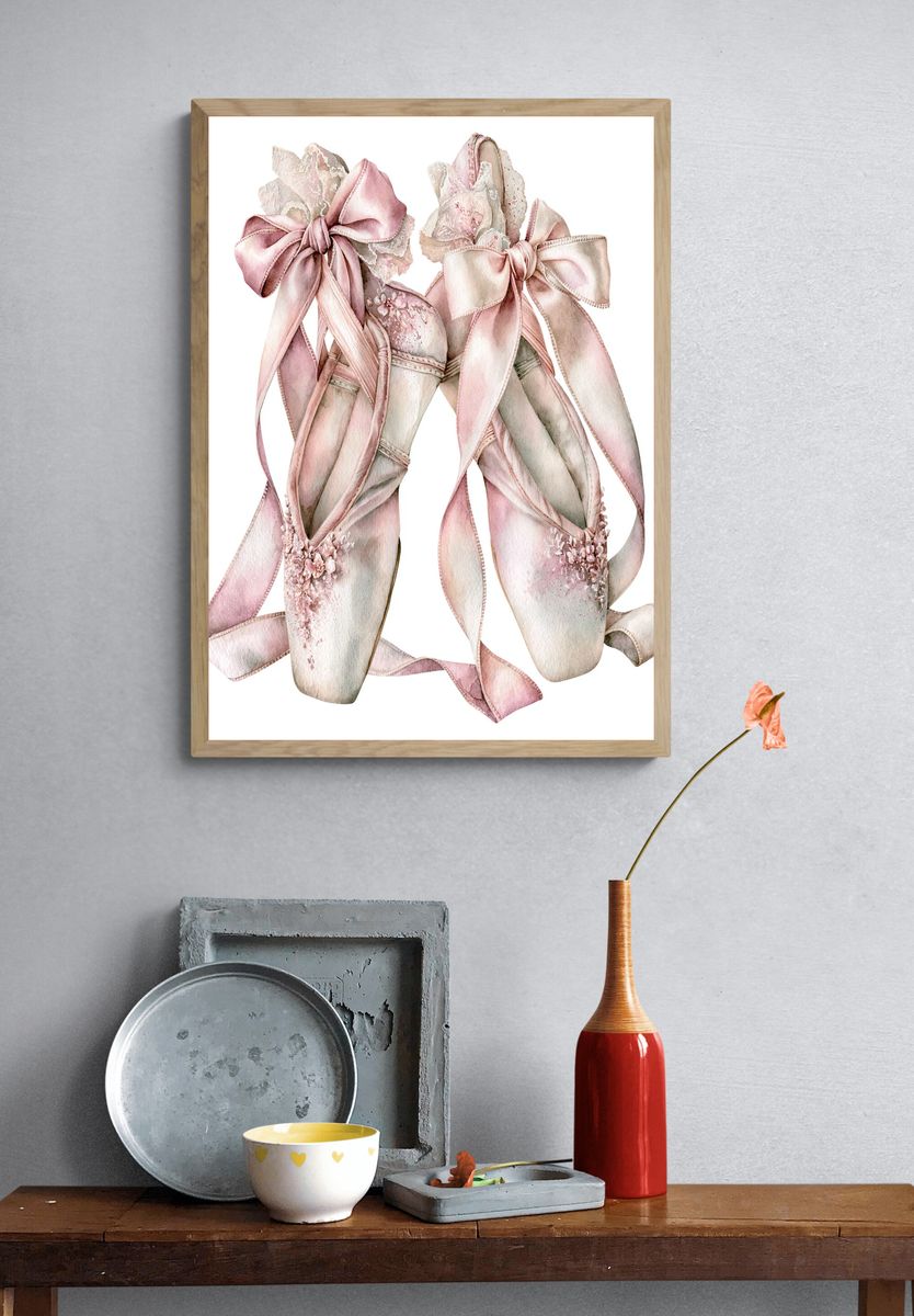 Pink Ballet Pointe Shoes Illustration Print. — room view 3