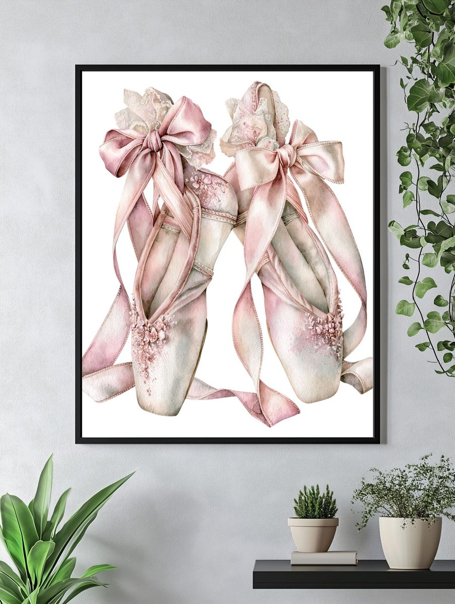 Pink Ballet Pointe Shoes Illustration Print. — room view 4