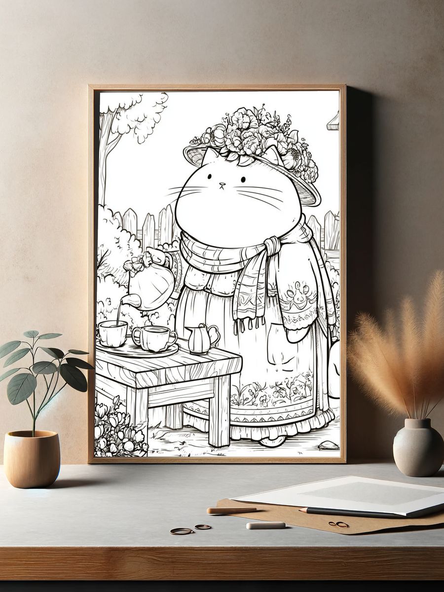 Garden Cat Tea Party Print. — room view 2