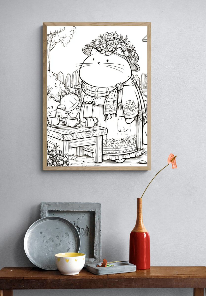 Garden Cat Tea Party Print. — room view 3