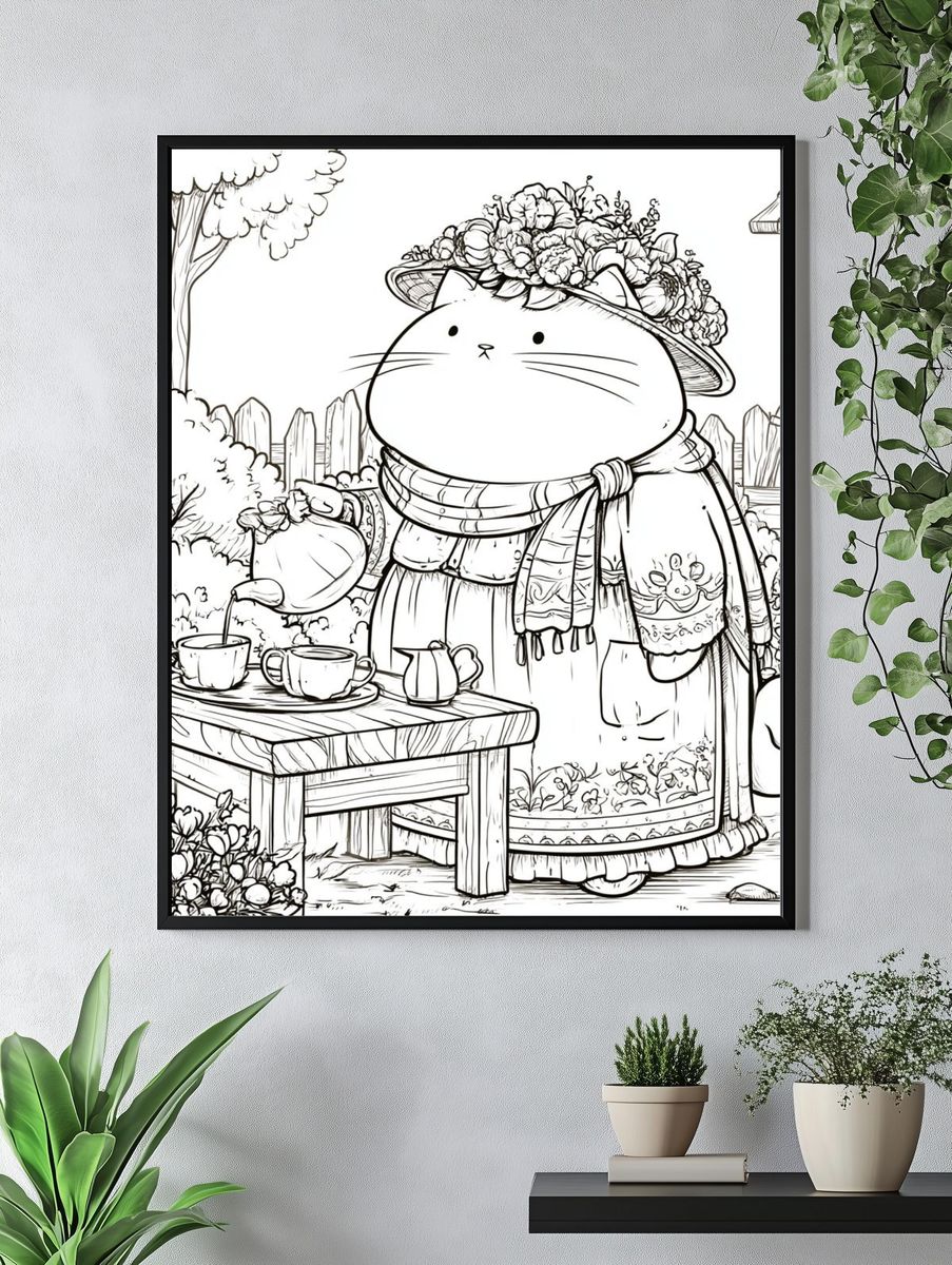 Garden Cat Tea Party Print. — room view 4