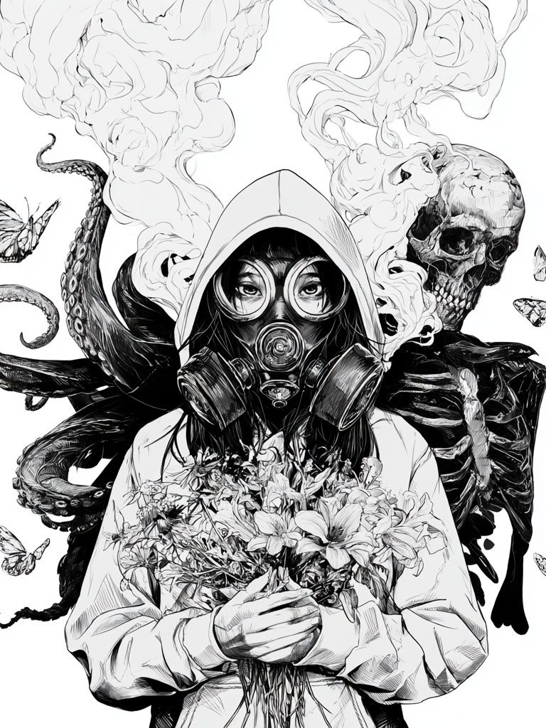 Gas Mask Girl Surreal Illustration Poster. poster detail