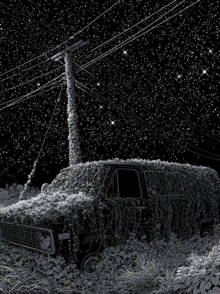 Starry Night Van Illustration Poster. poster detail