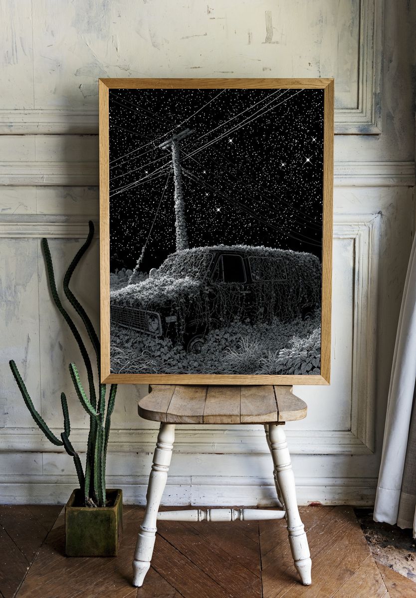 Starry Night Van Illustration Poster. room preview