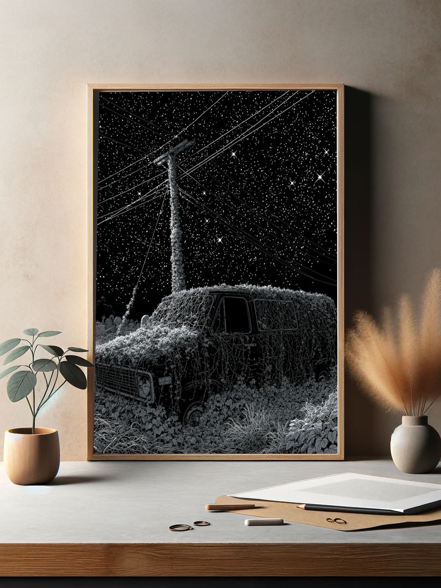 Starry Night Van Illustration Poster. — room view 2