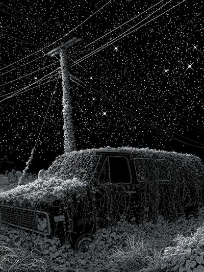 Starry Night Van Illustration Poster.