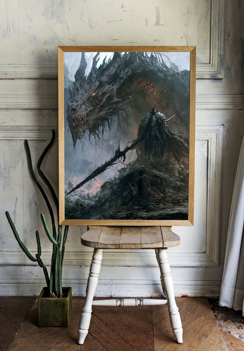 Dragon Knight Fantasy Print. room preview