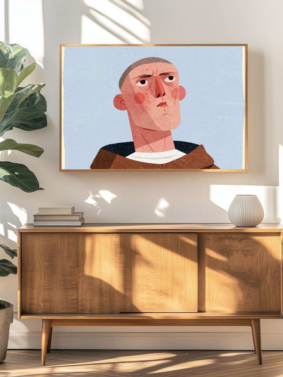 Thoughtful Portrait Illustration Poster. — room view 3