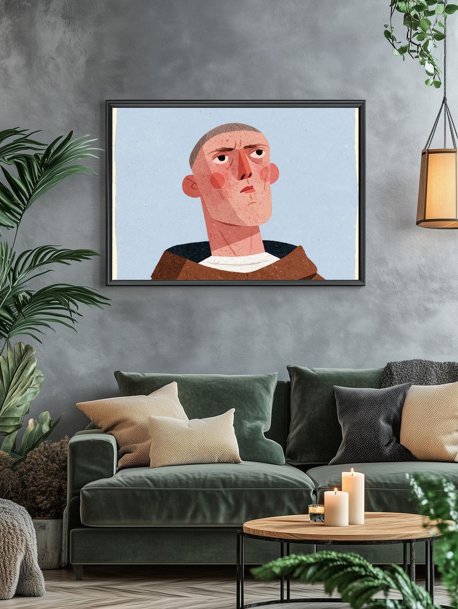 Thoughtful Portrait Illustration Poster. — room view 4