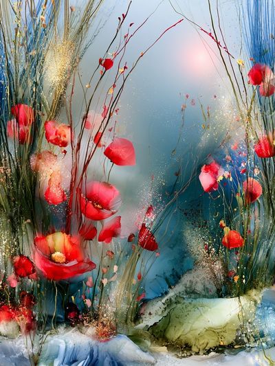 Dreamy Poppy Meadow Illustration Poster.