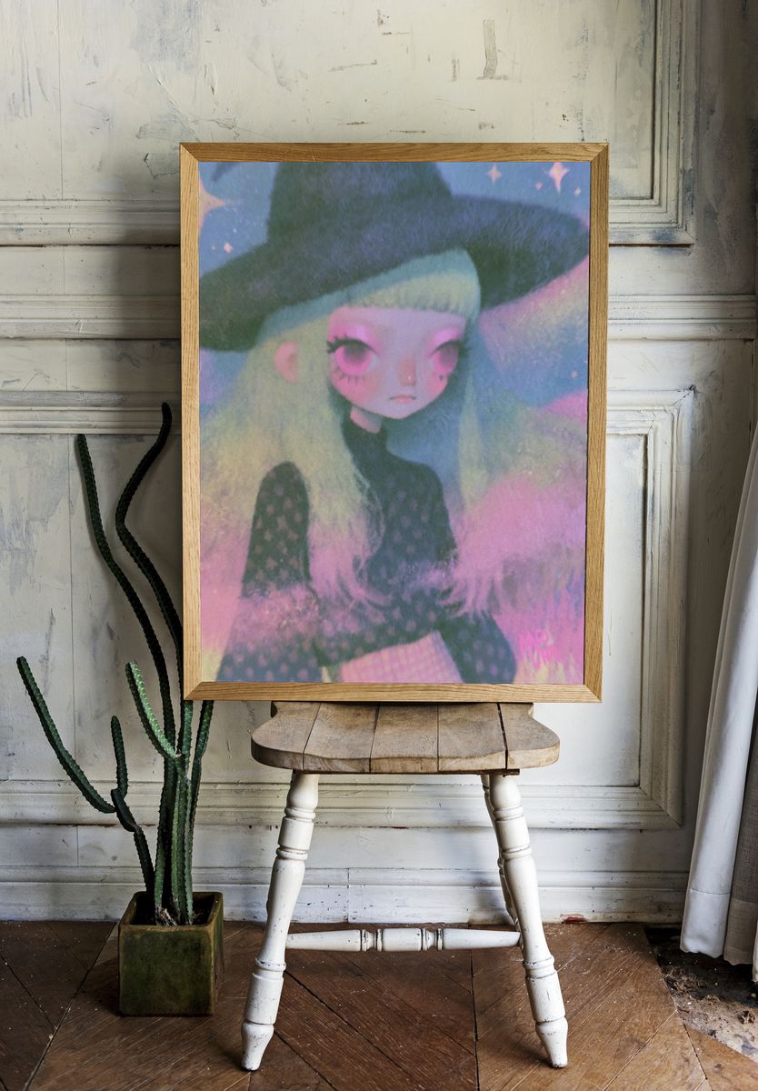 Pastel Witch Girl Illustration Poster. room preview