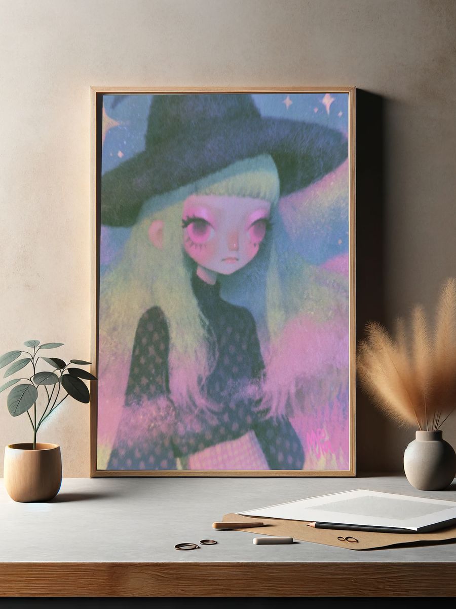 Pastel Witch Girl Illustration Poster. — room view 2