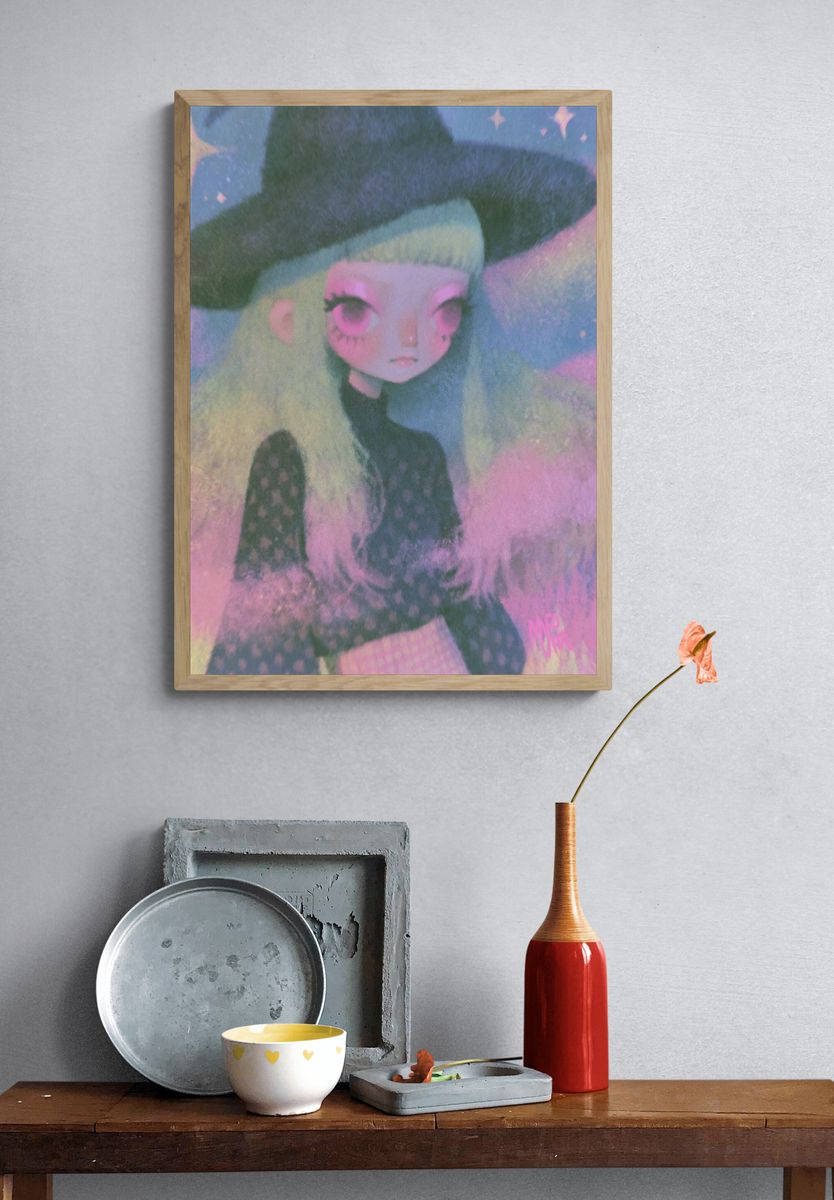 Pastel Witch Girl Illustration Poster. — room view 3