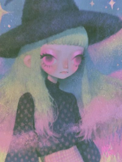 Pastel Witch Girl Illustration Poster.