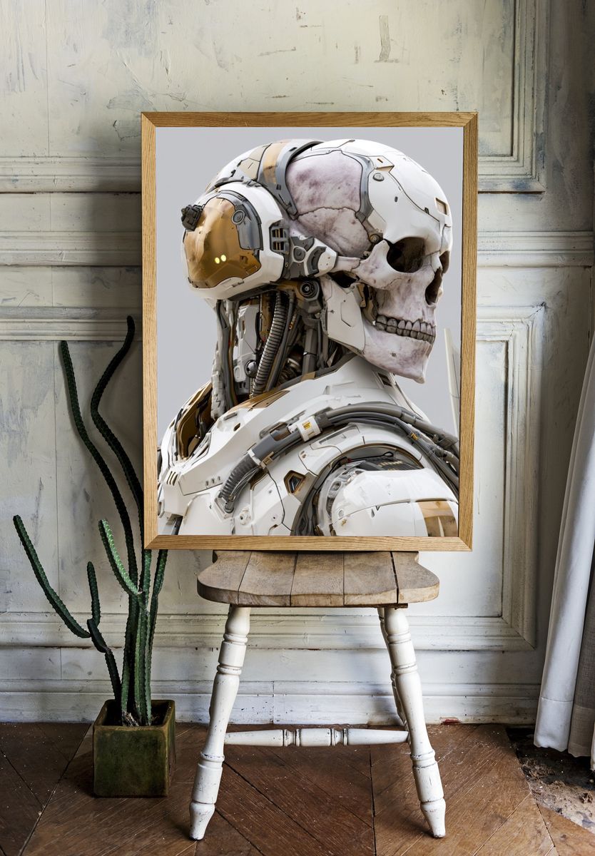Cyber Skull Portrait Print. room preview