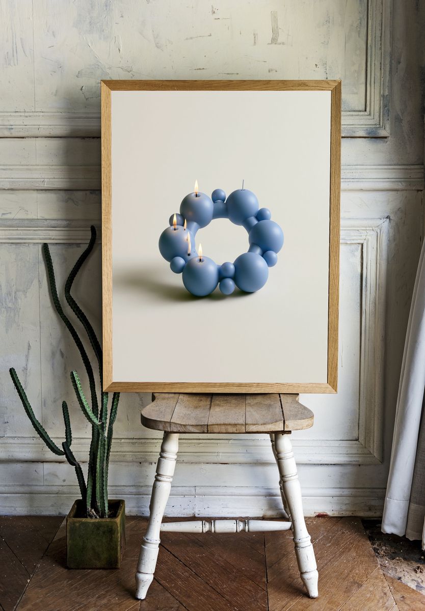 Blue Sculptural Candle Ring Print. room preview