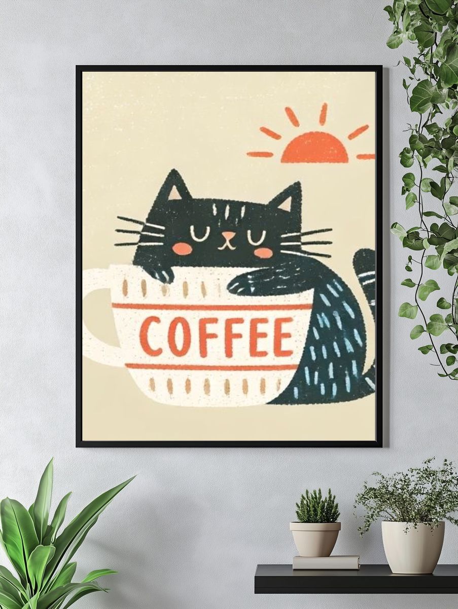 Cat in Coffee Mug Illustration Poster. — room view 4